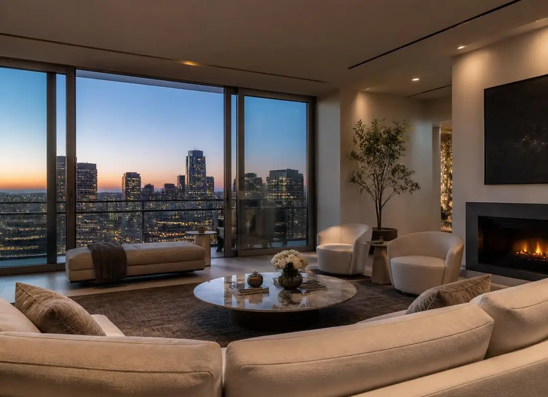 Stijlvol penthouse-interieur met panoramisch uitzicht