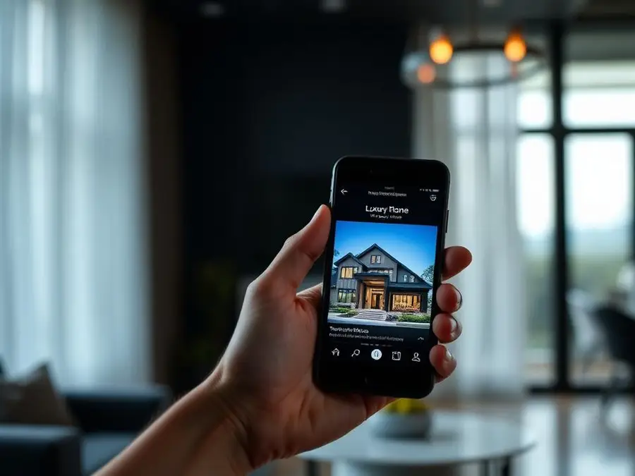Smartphone toont een lokale vastgoedadvertentie met likes, reacties en shares