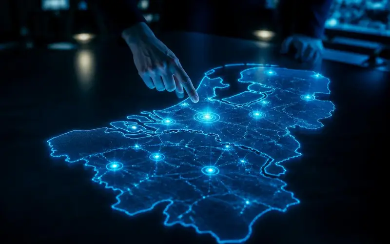 Digitale kaart van Nederland en België met verlichte lokale marktgebieden